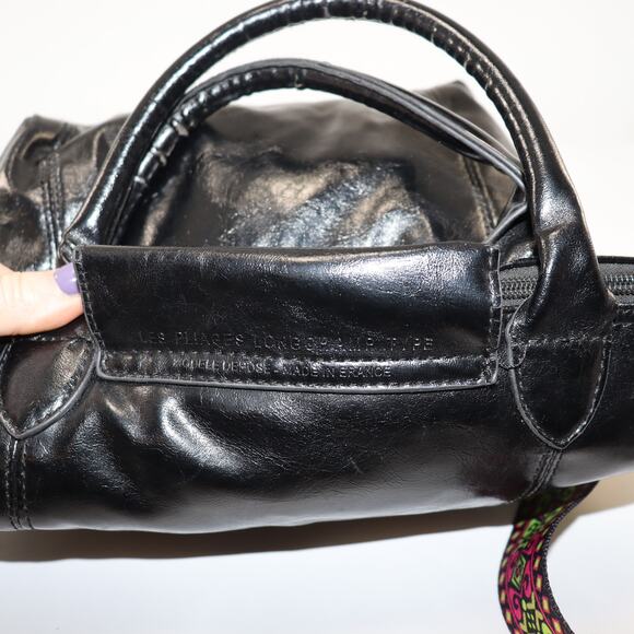 Longchamp Le Pliage Cuir Black Leather Tote w/ Color Strap - Picture 5 of 8